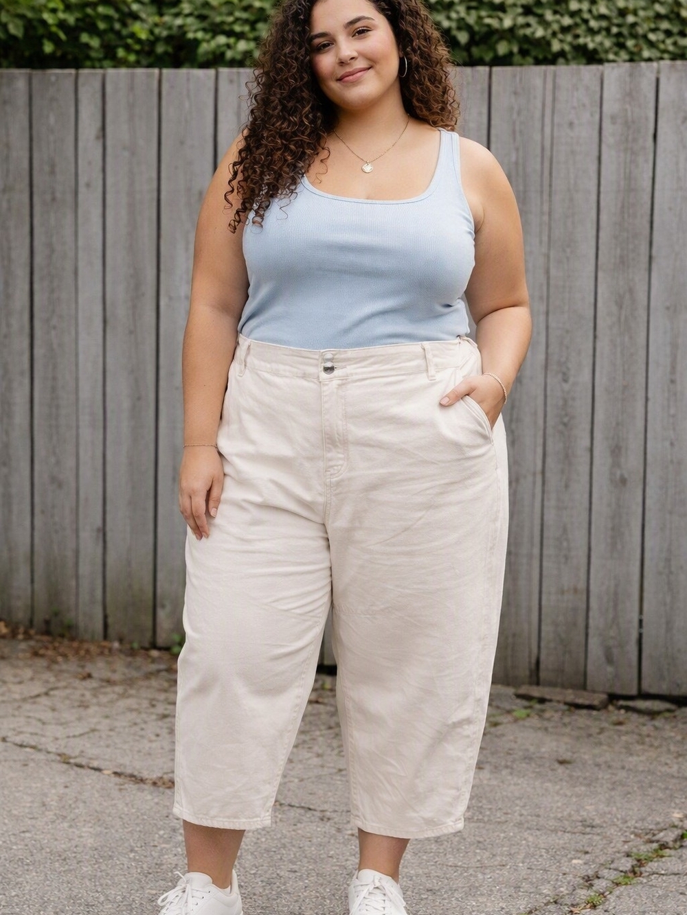 NWT Ava & Viv Womens Size 20R High Rise Barrel Leg Pants Cream Off White Trouser